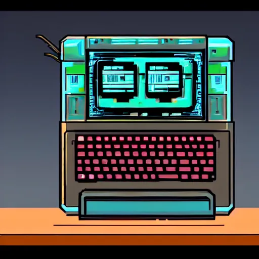 Image similar to Concept art of a retro cyberpunk computer terminal