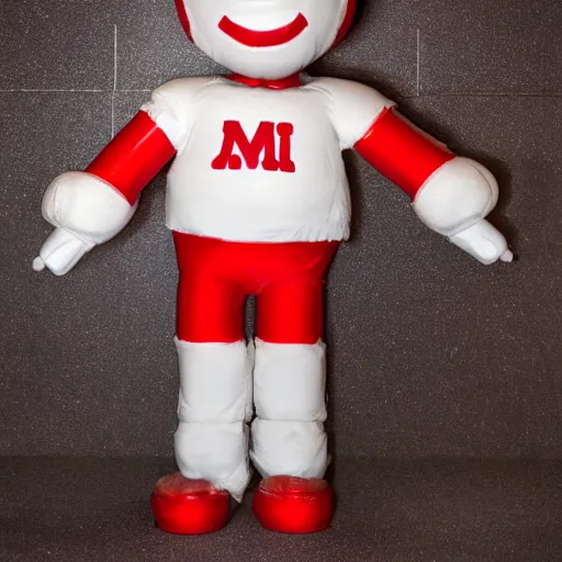 Prompt: a single red m & m candy with white arms and legs, a red sphere wearing a white baseball cap, eminem as the red m character standing on a floor covered with m & m candies, m & m candy dispenser!!!, m & m plush, unreal engine, studio lighting, unreal engine, volumetric lighting, artstation, cosplay, by hans bellmer