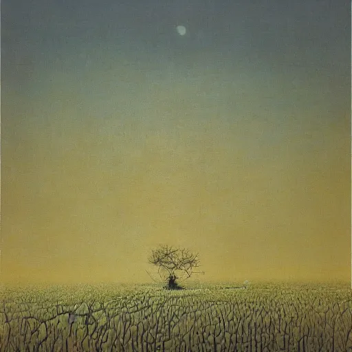 Prompt: not tall boxes lined up across the horizon next to each other, zdzislaw beksinski