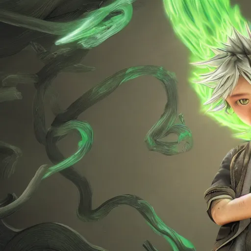 Image similar to a white haired green eyes boy casting a spell. character design. intricate. gesture drawing. line of action. official art, unreal engine 5, unreal engine. tetsuya nomura. medium shot. ray tracing hdr. 8 k. uhd. sharp focus. highly detailed. masterpiece. anime render. cinematic lighting. lifelike. symmetrical face. beautiful face