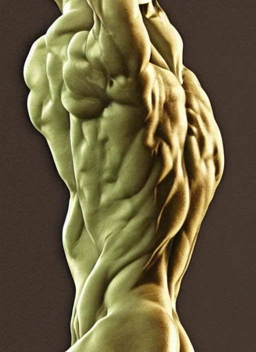 Prompt: anatomy, human, real, realistic, marble, gold, veins, muscle, extremely detailed, marble green, sculpture