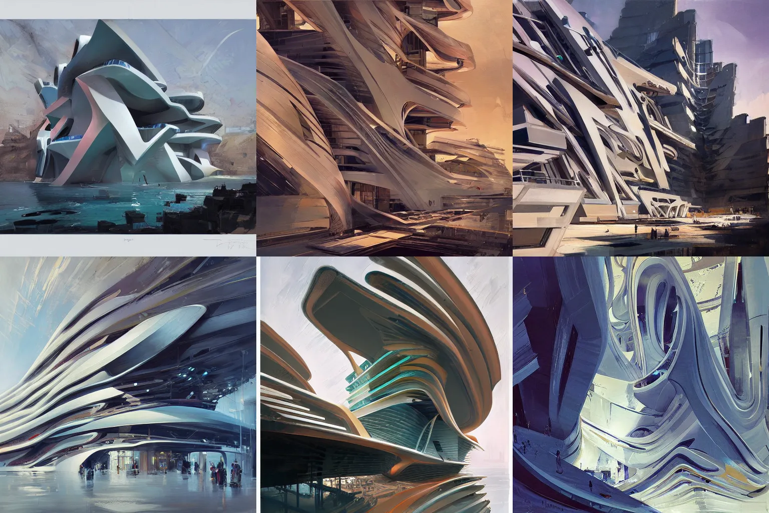 Prompt: A painting by Theo Prins, architecture by Zaha Hadid