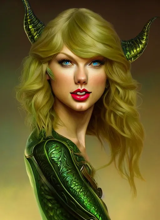 Image similar to portrait of taylor swift as a goblin, d & d, muscular! green, fantasy, intricate, elegant, highly detailed, digital painting, artstation, concept art, smooth, sharp focus, illustration, art by artgerm and greg rutkowski and alphonse mucha