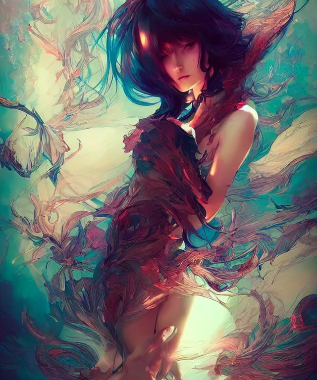 Image similar to a beautiful dream muse trapped in a nightmare, by android jones and guweiz and ross tran and ilya kuvshinov, trending on artstation