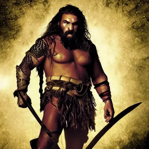 Image similar to Jason Mamoa as Willow the dwarf from the movie Willow