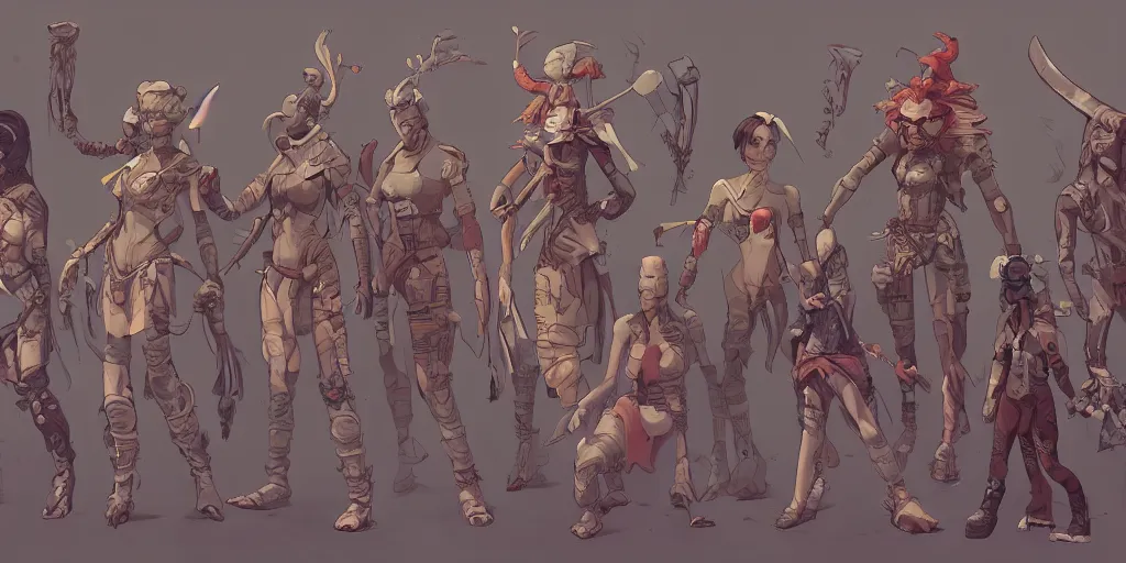 Image similar to female pixel characters, Moebius, kim jung gi, Greg Rutkowski, Zabrocki, Karlkka, Jayison Devadas, Phuoc Quan, trending on Artstation, 8K, ultra wide angle, pincushion lens effect