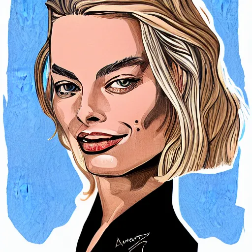 Prompt: An illustration of margot robbie by andre ducci