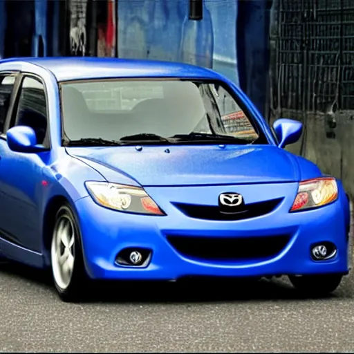 Prompt: blue grey Mazda Mazdaspeed3 2008 generation 1 in Fast and Furious Tokyo Drift screen cap still