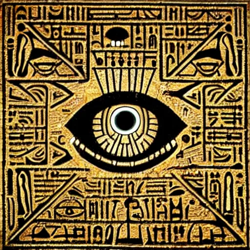 Image similar to dark evil egyptian heiroglyphic labyrinth covered in mysterious hidden eye symbols, very intricate, hyper detailed