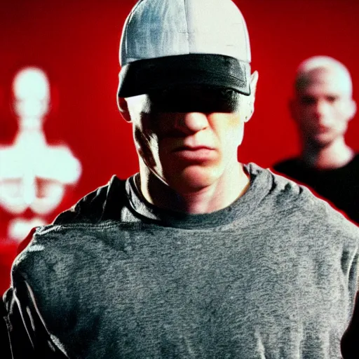 Prompt: movie still of eminem cyborg, cinematic composition, cinematic light, criterion collection, by david lynch