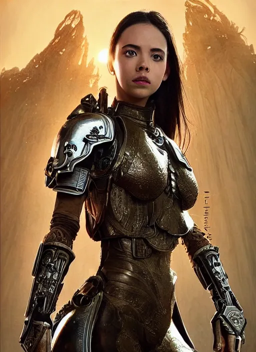 Image similar to a professional portrait of a beautiful young female, clothed in ethereal battle armor, olive skin, long dark hair, beautiful bone structure, symmetrical facial features, deep forest psytrance Neo-Gothic concept, infinity glyph waves, intricate artwork masterpiece, very coherent artwork, cinematic, from Valerian and the City of a Thousand Planets, in the style of Ruan Jia and Mandy Jurgens and Artgerm and Greg Rutkowski and William-Adolphe Bouguerea, very coherent artwork, trending on cgsociety, ultra high quality model, production quality cinema model, high detail chromatic ink outline, octane render, unreal engine 8k, hyper realism, high detail, octane render, unreal engine, 8k, High contrast