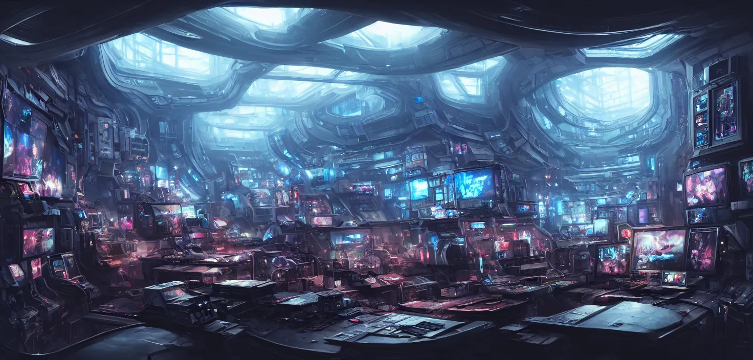 Image similar to a hyper detailed octane render concept art by xision wu, kerem beyit, sandara tang portrait of cyberpunk panel control spaceship room, dim lighting, detailed portraits, unreal engine 5, highly rendered, digital painting, hyper realistic, photo realistic, artstation, concept art, smooth, sharp focus perfect horizontal, symmetry illustration, detailed and intricate environment artstation hq