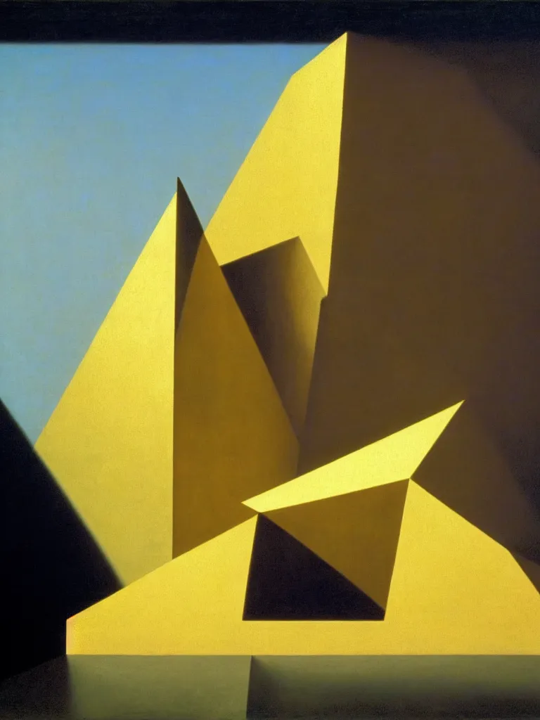 Image similar to hyperrealistic still life wide shot a mind contemplating itself, sacred geometry, light refracting through prisms, by caravaggio, surrealism, vivid colors, serene, golden ratio, rule of thirds, negative space, minimalist composition, by rene magritte and james turrell