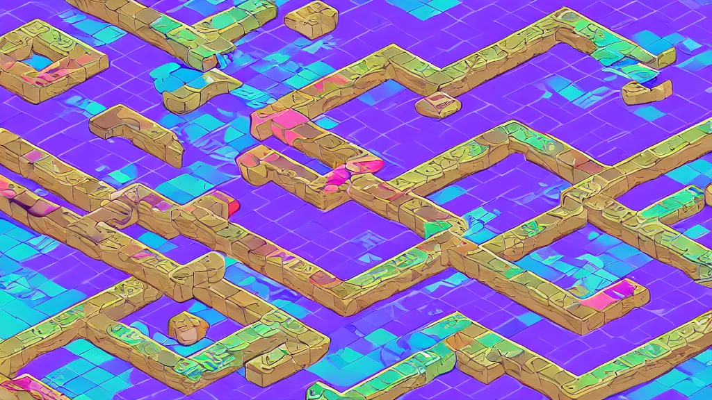 Image similar to vaporwave content clogs isometric puzzle game, intricate design clogs