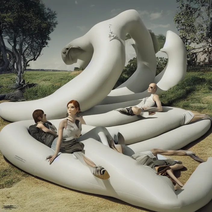 Image similar to minimal modernist bauhaus style neverending story inflatable pool floats, ultra realistic, concept art, intricate details, serious, highly detailed, photorealistic, octane render, 8 k, unreal engine, art by todd mcfarlane and artgerm and greg rutkowski and alphonse mucha