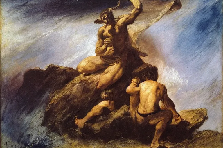 Image similar to oil painting by william turner, by theodore gericault, by caspar david friedrich, by frank frazetta oil painting, romantism, realism, limited palette