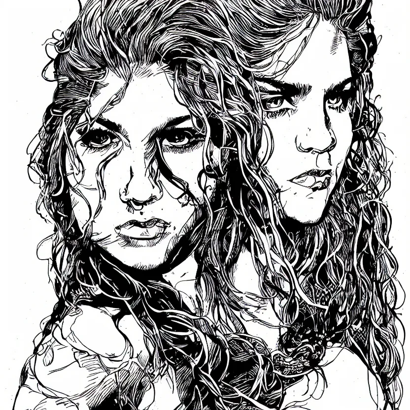 Image similar to portrait of shakira in the style of marc silvestri pen and ink drawing, high detail