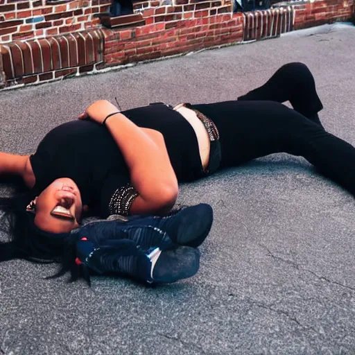 Image similar to local news broadcast of lizzo lying on the floor during a live broadcast