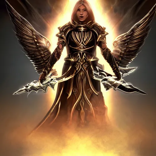 Prompt: archangel auriel from diablo, faceless, face is not visible, digital art