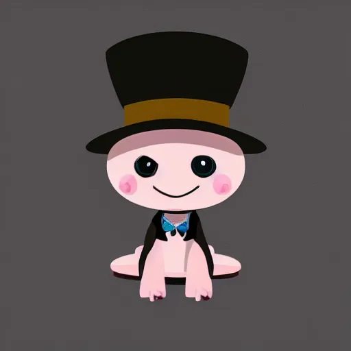 Prompt: minimalistic cute and pretty chibi axolotl with a tophat, digital art, portrait, 8 k resolution, sharp, smooth focus, concept art