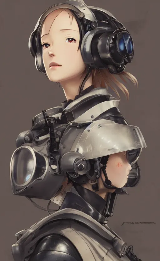 Image similar to pilot girl, cyborg aircraft parts, anime style, vintage pilot clothing, shoulder eyes, last exile anime, hair down, symmetrical facial features, from arknights, hyper realistic, 4 k, rule of thirds, extreme detail, detailed drawing, trending artstation, realistic lighting, by alphonse mucha, greg rutkowski, flight instruments