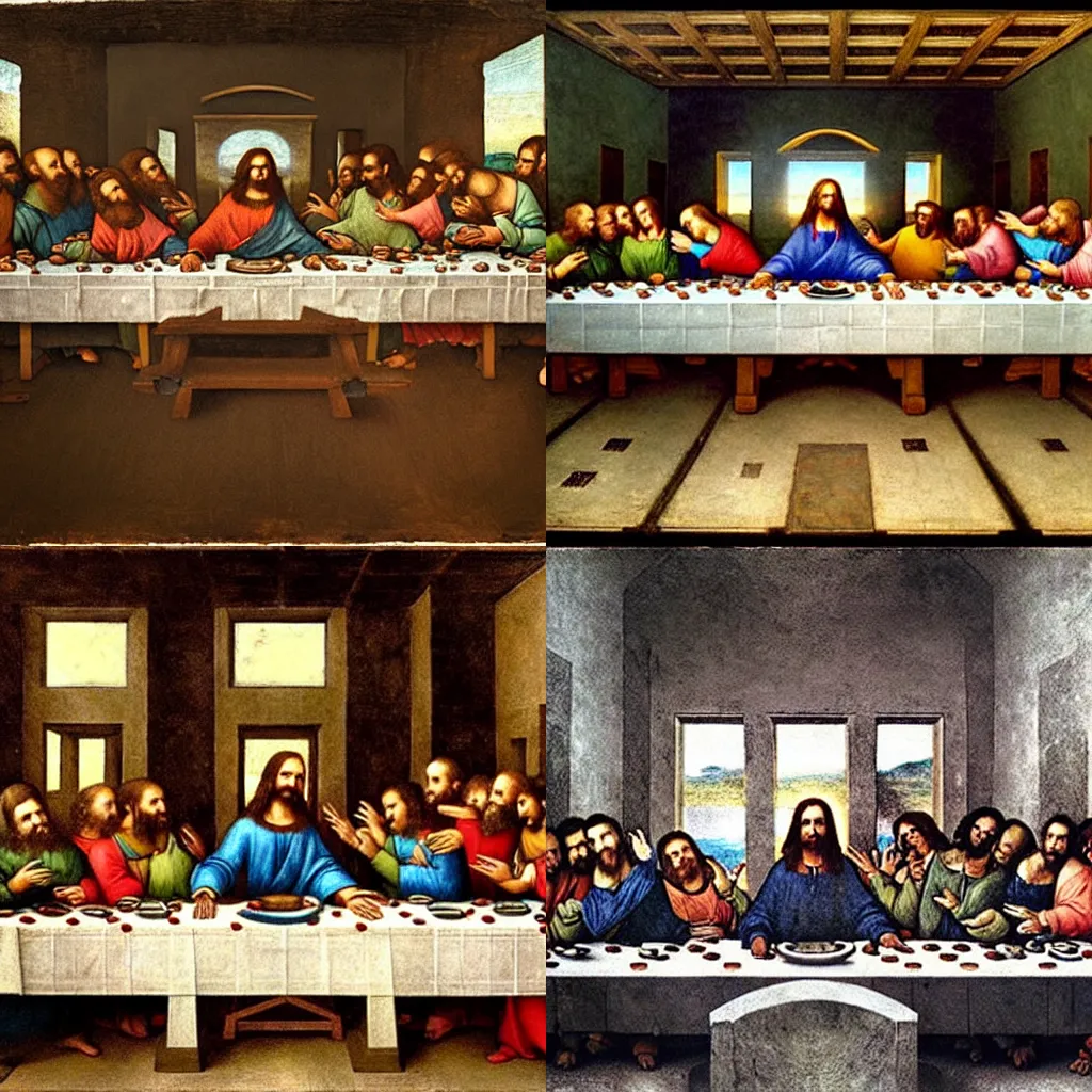 Prompt: The last supper by Leonardo Da Vinci except Jesus is Gru and his disciples are the minions from Despicable me,