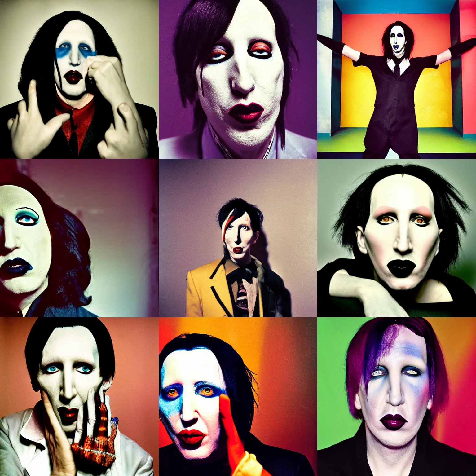 Prompt: portrait photograph of marilyn manson by cindy sherman, depth of field, bokeh, brilliant colors