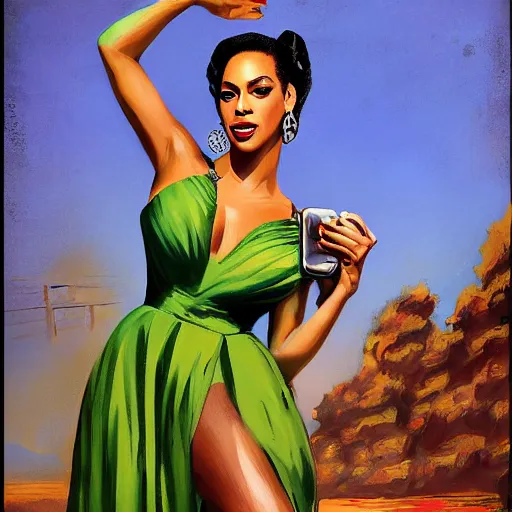 Prompt: beyonce in the style of a 5 0 s western movie poster, highly detailed, howard terpning