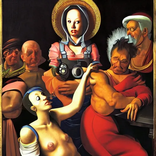 Image similar to futurama by caravaggio,