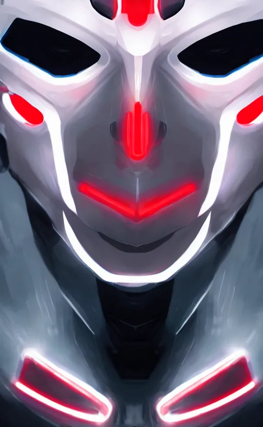 Image similar to face portrait of a robot in an all white hood and robe, with red glowing eyes, dynamic lighting, fantasy concept art, trending on art station, stunning visuals, creative, cinematic, ultra detailed