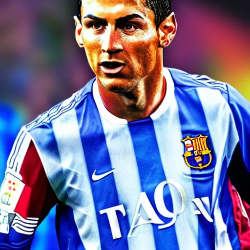 Image similar to a photorealistic image of the love child of Leo Messi and Cristiano Ronaldo