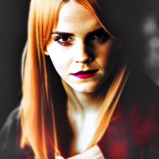 Prompt: Yor Forger cosplay by Emma Watson, seductive gaze, 8k, professional photography, cinematic studio shot, dark, smoke