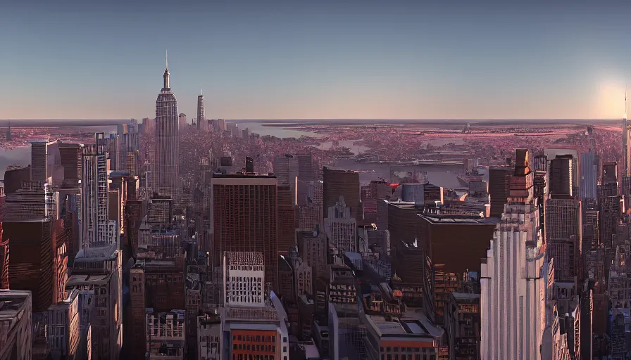 Image similar to spider - man on top of the empire state building in new york watching the sunset, unreal engine 5, render, cg society