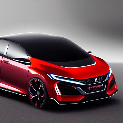 Prompt: mixed design between a honda civic type r and a peugeot 1 0 8, on road, 2 0 2 2 concept car, hyperrealistic