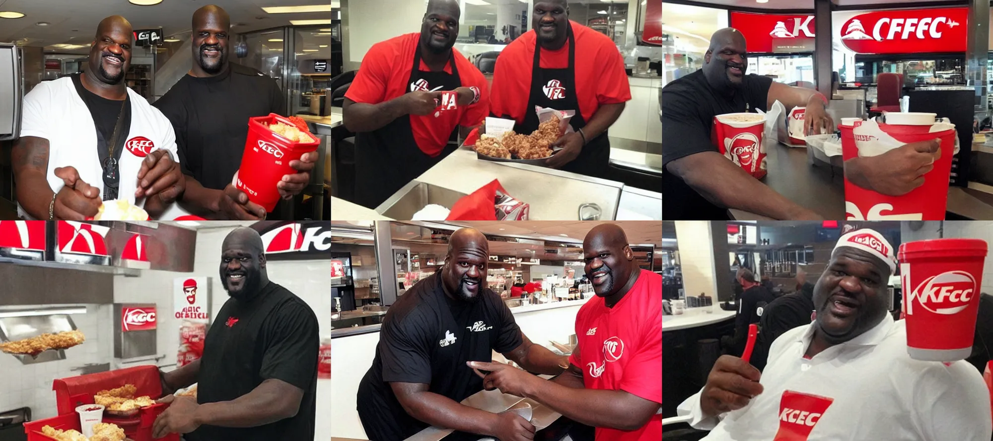 Prompt: Shaquille O'Neal working in KFC