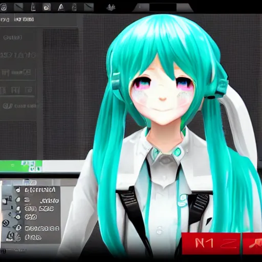 Image similar to hatsune miku in csgo mod, player skin, screenshot