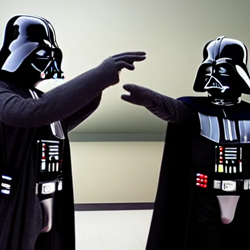 Image similar to photo of darth vader duelling with mr. bean, 8k