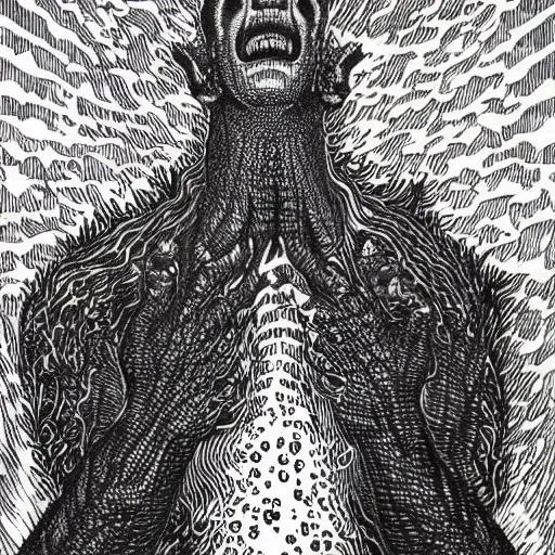 Prompt: fire lord squidward breathing fire out of his mouth, art by virgil finlay, highly detailed, 8 k, trending on artstation