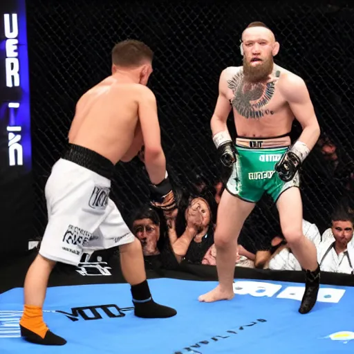 Prompt: ringside photo of conor mcgregor vs battlebots