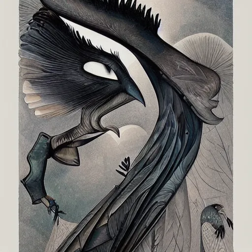 Image similar to a simple crow painting by Android Jones and M. C. Escher collaboration