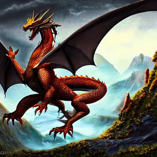 dragon flying in mountain landscape, digital art, | Stable Diffusion