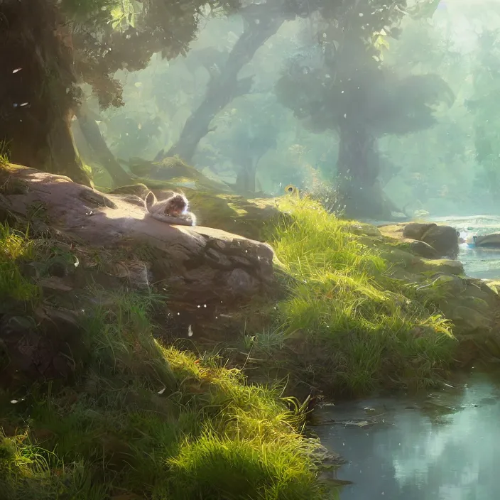 Prompt: a painting of a cute otter at a river. character design by cory loftis, fenghua zhong, ryohei hase, ismail inceoglu and ruan jia. volumetric light, detailed, rendered in octane