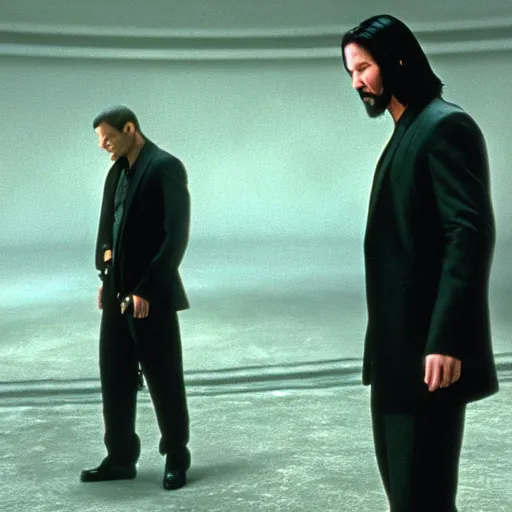 Image similar to movie still of keanu reeves as Neo in Matrix (1999)