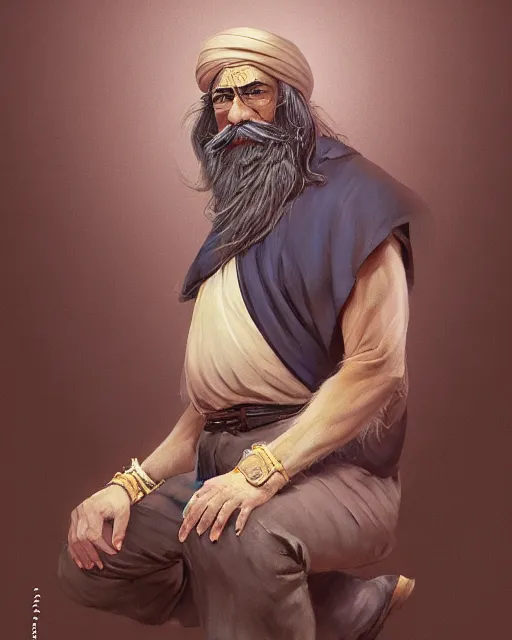 Image similar to full body portrait of Sadhguru, WLOP, Rossdraws, frank frazetta, Andrei Riabovitchev, Marc Simonetti, tranding on artstation