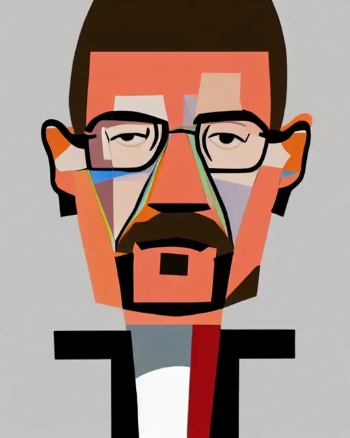 Image similar to cubist portrait of walter white, cubism, blank background, upper body only