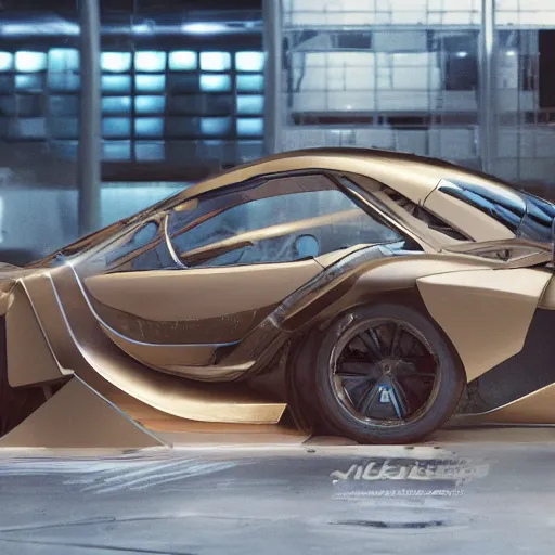 Image similar to car : motherboard forms designed by zaha hadid sci-fi futuristic ultra realistic photography, keyshot render, octane render, unreal engine 5 render, high oiled liquid glossy specularity reflections, ultra detailed, golden hour, dramatic lighting 4k, 8k, 16k in the style ofblade runner 2049 Cyberpunk 2077 ghost in the shell thor 2 marvel film : tilt shift: sharp focus