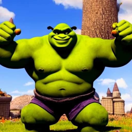 Image similar to buff shrek posing, 4 k