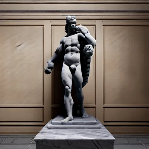 Image similar to unreal engine hyperreallistic render 8k marble statue of hercules vaporwave background