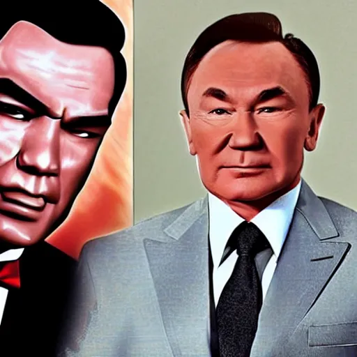 Image similar to Muscular Nursultan Nazarbayev stylized as James Bond