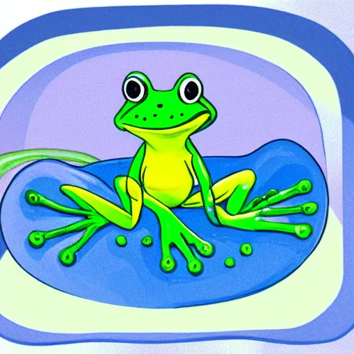 Image similar to a frog emerging from under bath of yogurt and milk